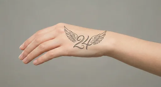 script angel numbers tattoo on the hand