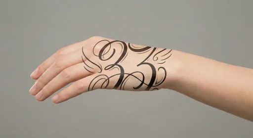 script angel numbers tattoo on the hand