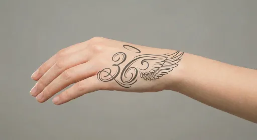 script angel numbers tattoo on the hand
