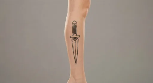 blackwork dagger tattoo on the leg