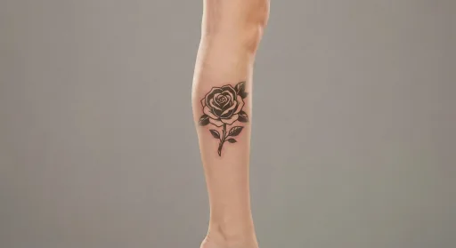 blackwork rose tattoo on the leg
