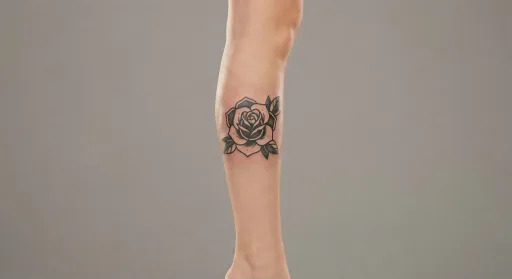 blackwork rose tattoo on the leg