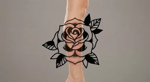 blackwork rose tattoo on the leg