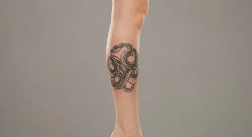 blackwork snake tattoo on the leg