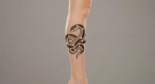 blackwork snake tattoo on the leg