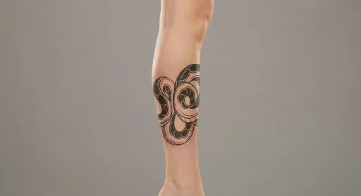 blackwork snake tattoo on the leg