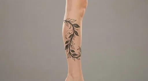 blackwork vine tattoo on the leg