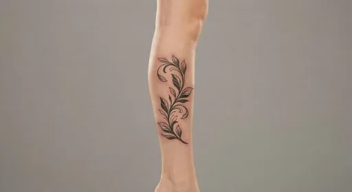 blackwork vine tattoo on the leg