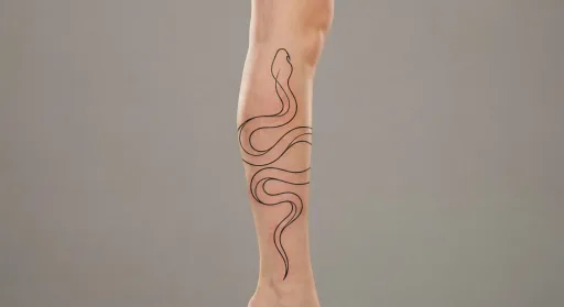 fine line snake tattoo on the leg