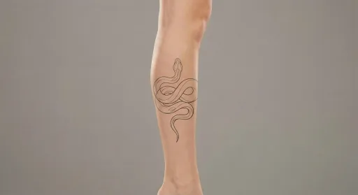 fine line snake tattoo on the leg