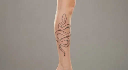 fine line snake tattoo on the leg
