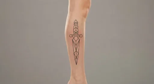 geometric dagger tattoo on the leg