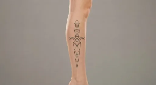 geometric dagger tattoo on the leg
