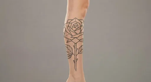 geometric rose tattoo on the leg
