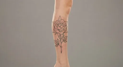 geometric rose tattoo on the leg