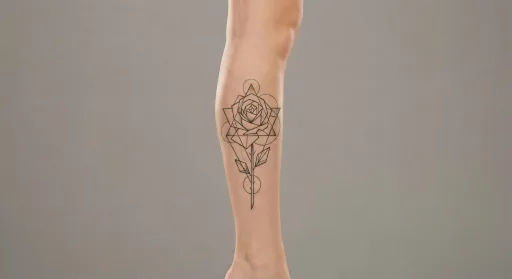 geometric rose tattoo on the leg