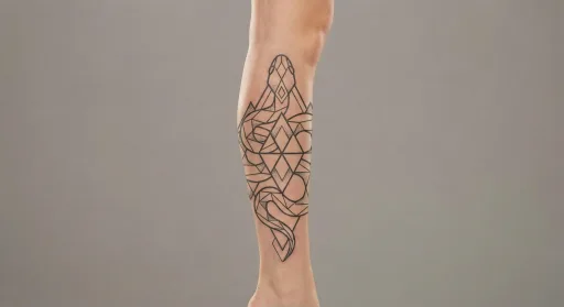 geometric snake tattoo on the leg