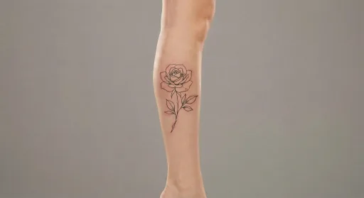 minimal rose tattoo on the leg