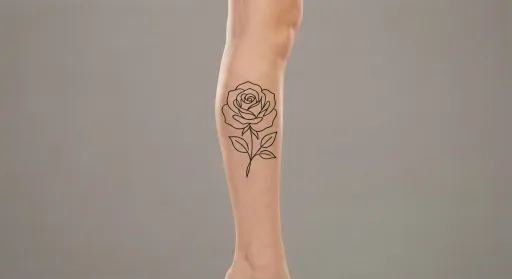 minimal rose tattoo on the leg