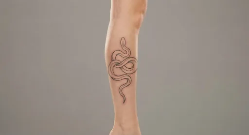 minimal snake tattoo on the leg