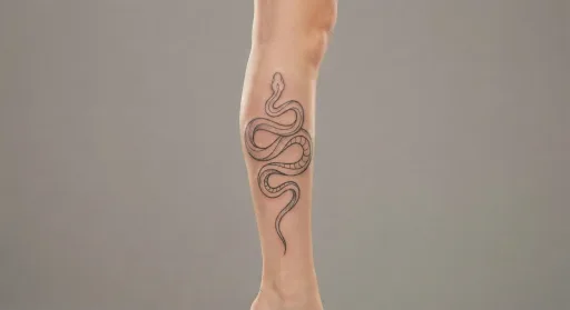 minimal snake tattoo on the leg