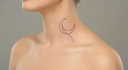 fine line moon tattoo on the neck