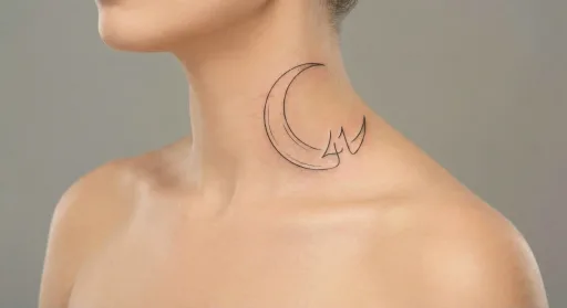 fine line moon tattoo on the neck