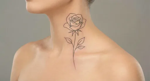 fine line rose tattoo on the neck