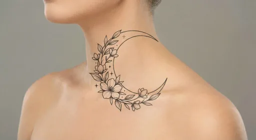 floral moon tattoo on the neck