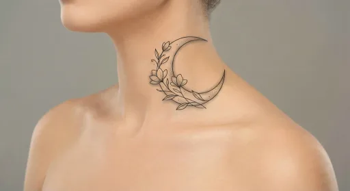 floral moon tattoo on the neck