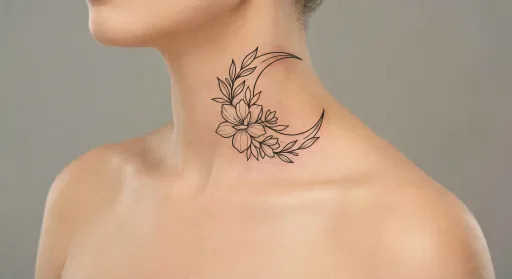 floral moon tattoo on the neck