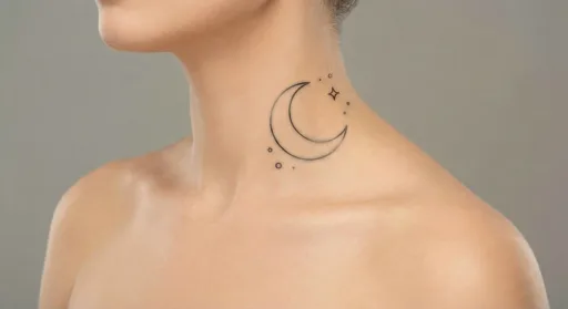 minimal moon tattoo on the neck