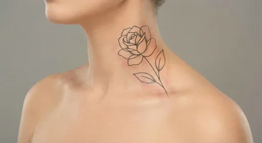 minimal rose tattoo on the neck