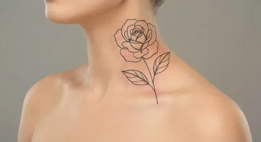 minimal rose tattoo on the neck