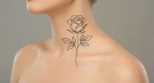 minimal rose tattoo on the neck