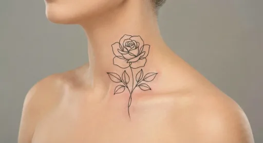 minimal rose tattoo on the neck