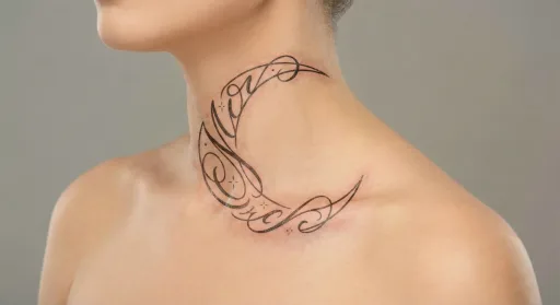 script moon tattoo on the neck