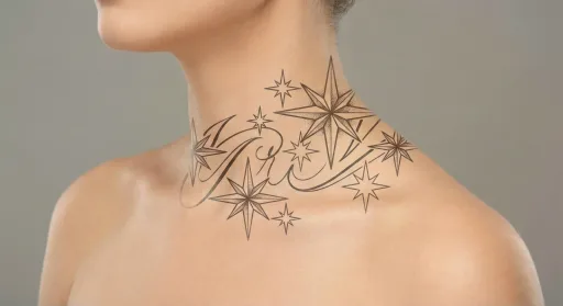 script stars tattoo on the neck