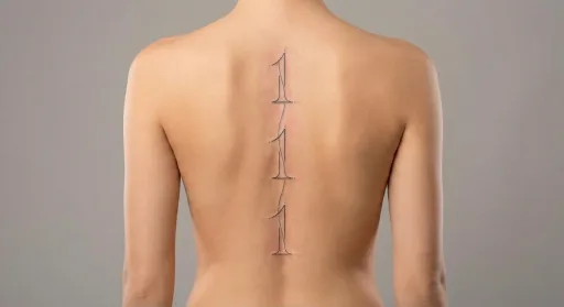 fine line angel numbers tattoo on the spine