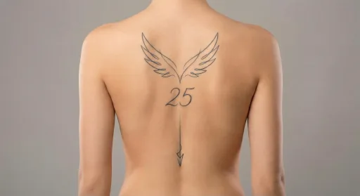 fine line angel numbers tattoo on the spine