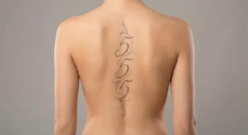 fine line angel numbers tattoo on the spine