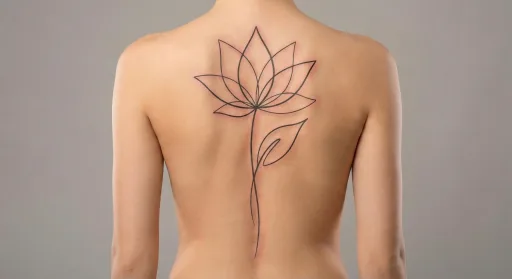 fine line lotus tattoo on the spine