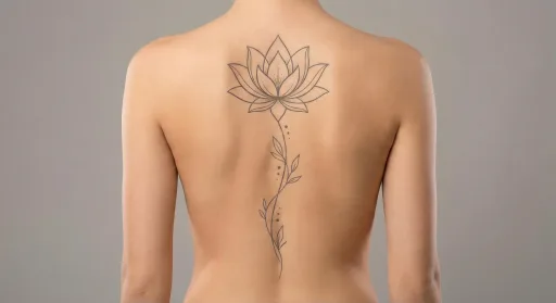 fine line lotus tattoo on the spine