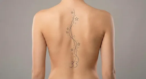 fine line stars tattoo on the spine