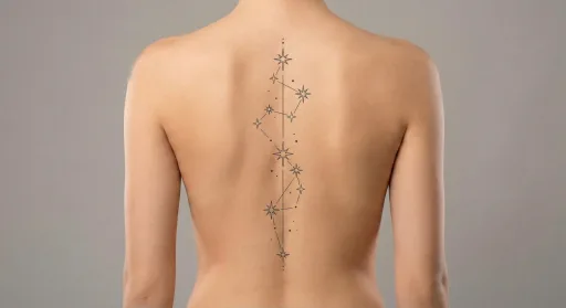 fine line stars tattoo on the spine