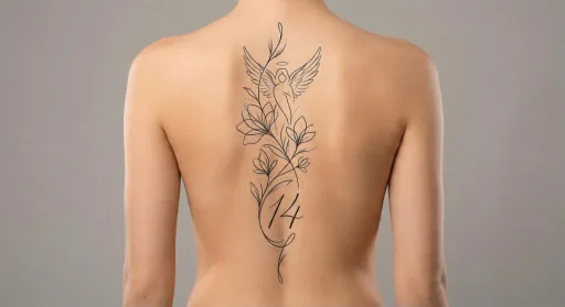 floral angel numbers tattoo on the spine