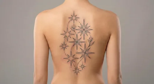 floral stars tattoo on the spine