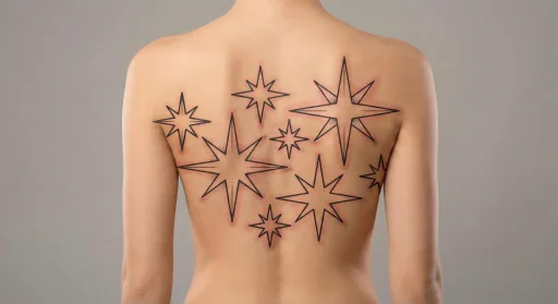 floral stars tattoo on the spine