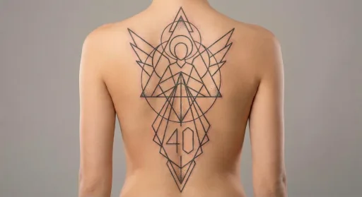geometric angel numbers tattoo on the spine