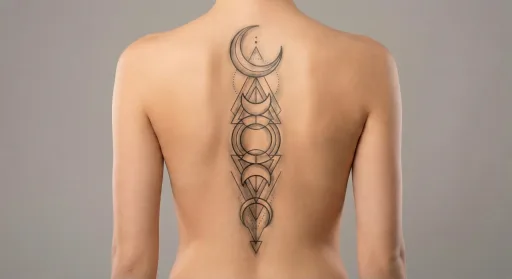 geometric moon tattoo on the spine